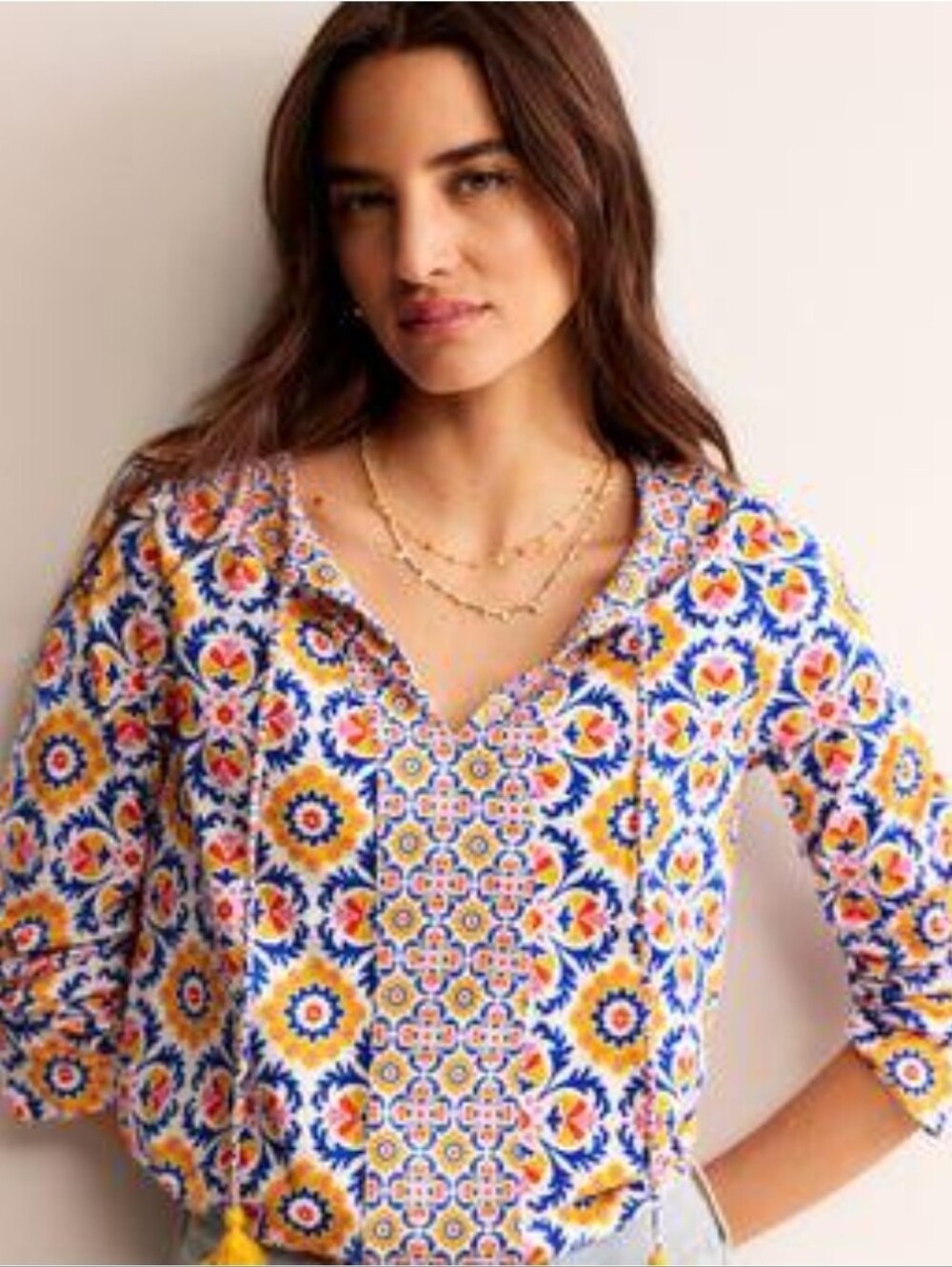 BODEN Printed Tie Neck Top-6, NWT